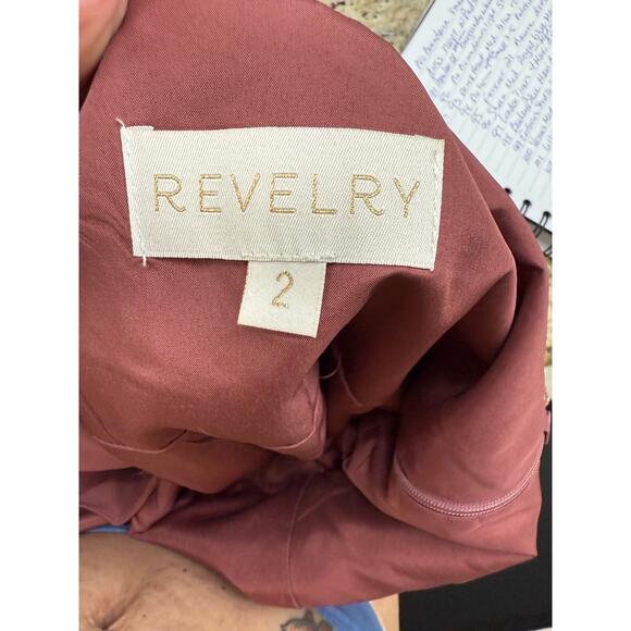 Revelry bridesmaid 2 mauve dusty rose maxi formal dress v neck chiffon flutter - Picture 10 of 11